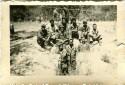 <p>758th Sqn Groundcrew in slit trench</p><p> (Back L-R) R.L. Smith, B E Taber, R E Neal, E J Jones, Joe Gross </p><p>(Middle L-R) C H  Clay, W D Hea </p><p>(in fox hole) R F Runz, Sam Shanblott, A O Gardner </p>